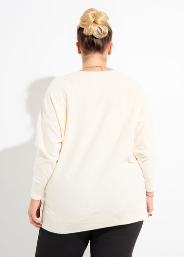 Pull maille fine jauge avec mini sequins Ecru