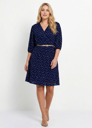 Robe courte cache-coeur imprimé pois Marine / Blanc