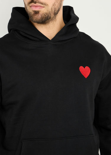 Sweat à capuche, broderie cœur poitrine Noir