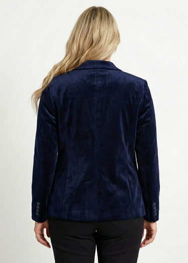 Veste blazer droite velours uni col tailleur Marine