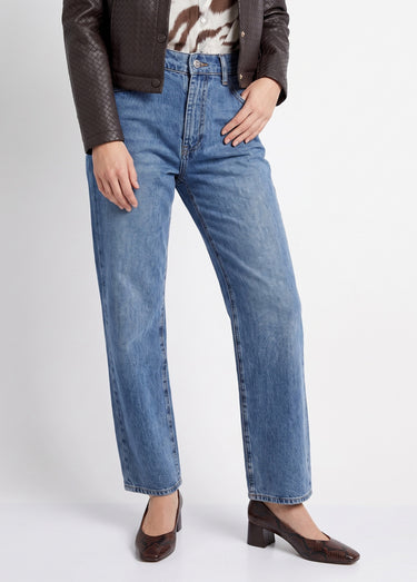 Jean droit, taille ajustable par pressions Bleu Clair