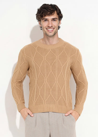 Pull irlandais torsadé chaud avec laine Camel