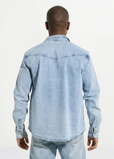 Chemise en jean, délavage stone Bleu