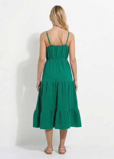 Robe longues volantée fines bretelles Vert