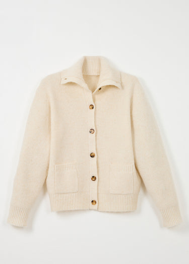 Gilet boutonné chaud côtelé avec laine et fibres recyclées Ivoire