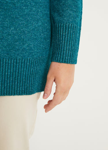 Pull tunique chiné long col V avec laine Canard