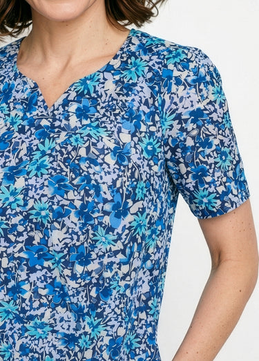 Robe-tablier mi-longue imprimée Turquoise/Marine