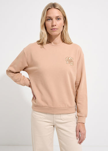 Sweat volume boite molleton brodé détail brillant Noisette