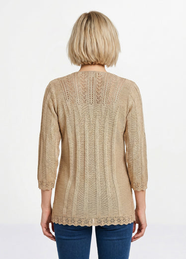 Pull court ajouré col rond Ficelle