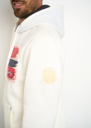 Sweat à capuche zippé poche kangourou Blanc/Marine