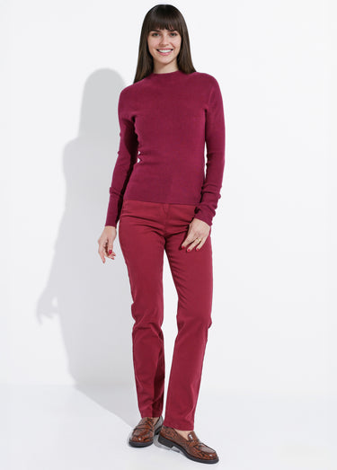 Pull col roulotté forme ajustée Bordeaux