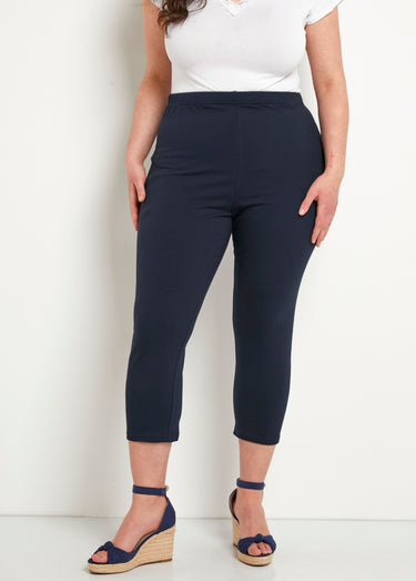 Legging court taille élastiquée coton Uni Marine