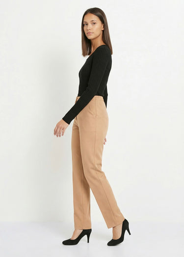 Pantalon droit uni taille semi élastiquée Beige