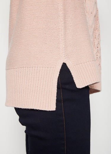 Pull-tunique jersey envers et torsades Rose