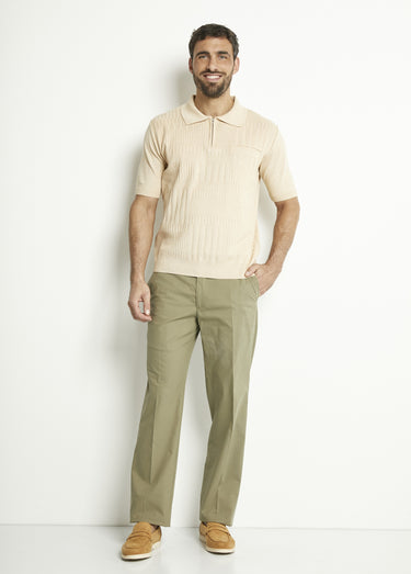 Polo zippé uni manches courtes coton cardé Beige