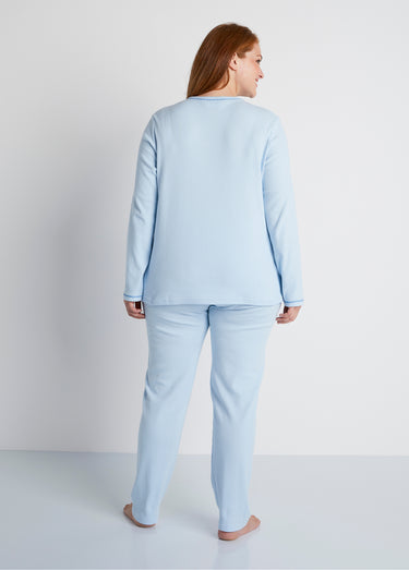 Pyjama 2 pièces coton, broderie poitrine Bleu