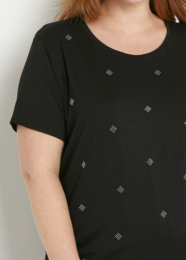 T-shirt strass manches courtes Noir