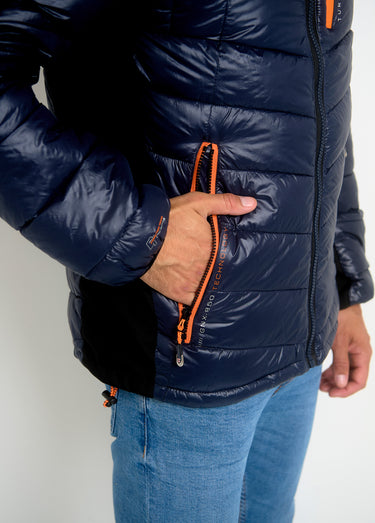 Doudoune chaude brillante détails fluo Marine