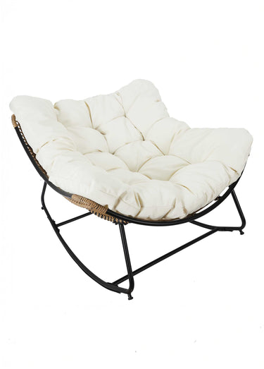 Fauteuil à bascule en métal et rotin Beige