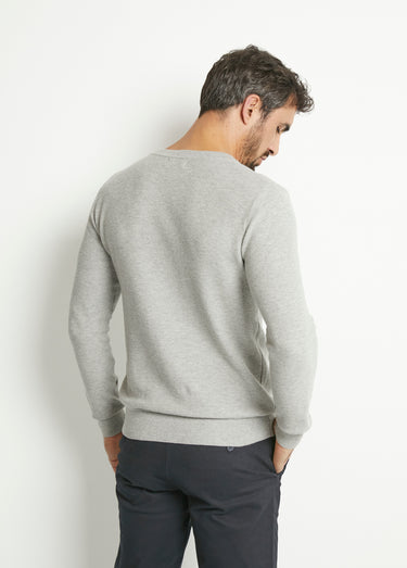 Pull col rond maille piquée fantaisie Gris Clair