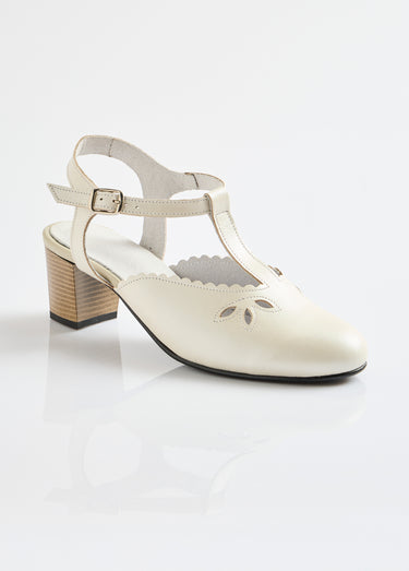 Sandales salomé cuir talon haut largeur confort Ivoire
