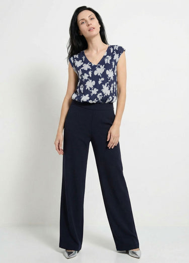 Combinaison-pantalon manches courtes bi-matière Marine/Beige