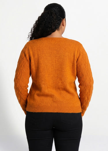 Pull doux uni col rond maille fantaisie Caramel