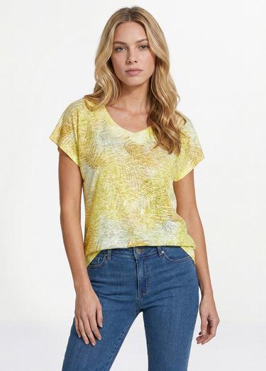 T-shirt imprimé court maille dévorée Jaune