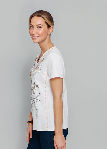 T-shirt motif floral avec broderies Naturel