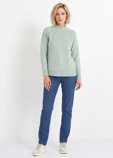 Pull chaud raglan col montant moucheté Vert