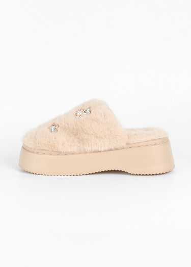 Mules compensées fourrure Beige
