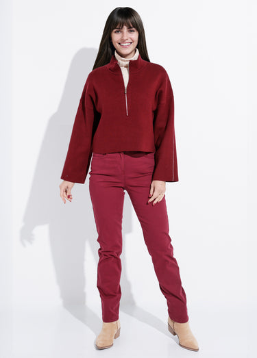 Pull court avec col montant zippé Bordeaux