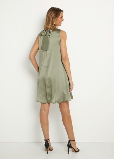 Robe satinée sans manches forme boule Vert Kaki