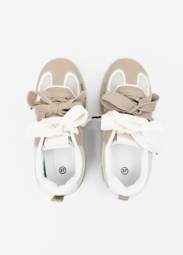 Sneakers multimatières + 2 paires lacets Kaki /taupe