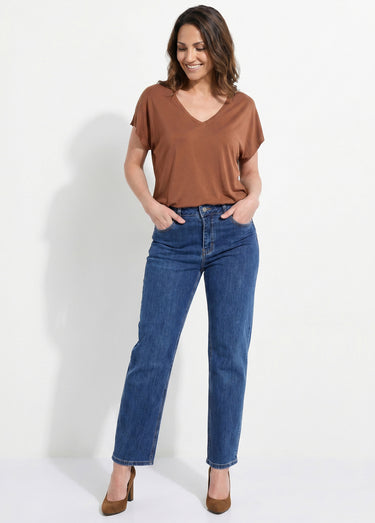 Jean droit 5 poches, spécial PETITE Denim Fonce
