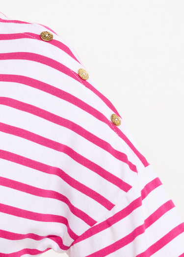 T-shirt marinière rayé manches 3/4 Blanc/Fuchsia