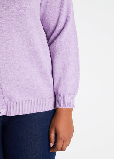 Gilet doux uni col V boutonné court brodé Lilas