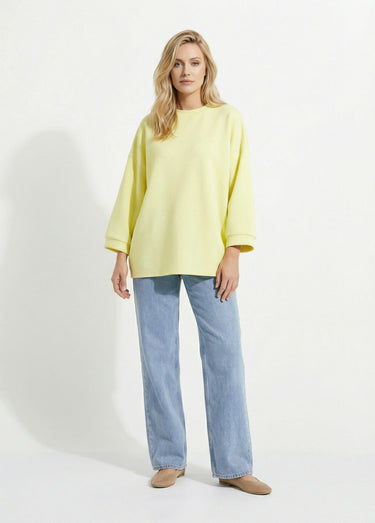 Sweat shirt large col rond, manches 3/4 Jaune Clair