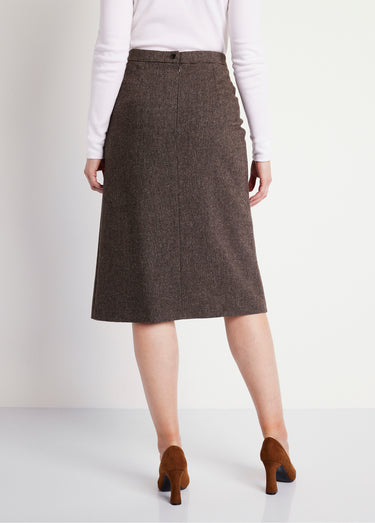 Jupe chevrons ou chiné longueur 65 cm avec laine Chine Marron