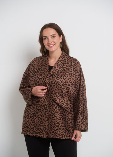 Veste longue motif léopard en suédine Beige / imprimé