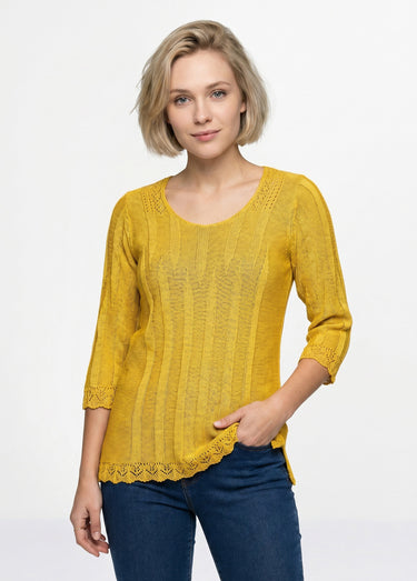 Pull court ajouré col rond Jaune