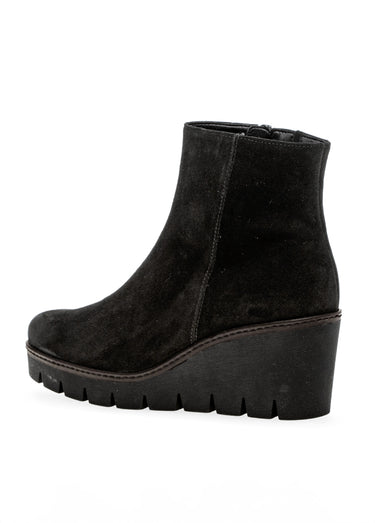 Boots en cuir aspect daim, compensées Noir