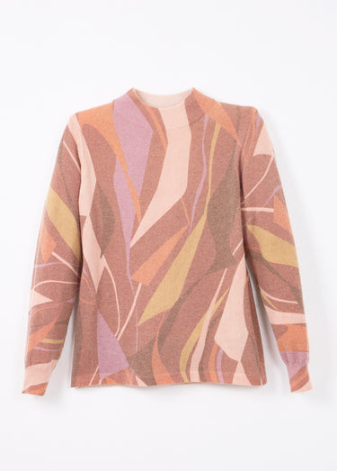 Pull fin chaud col montant avec laine et angora imprimé Noisette/Beige