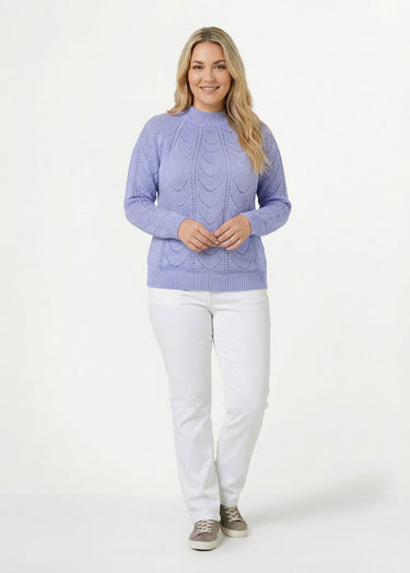 Pull maille chinée ajourée col rond Parme