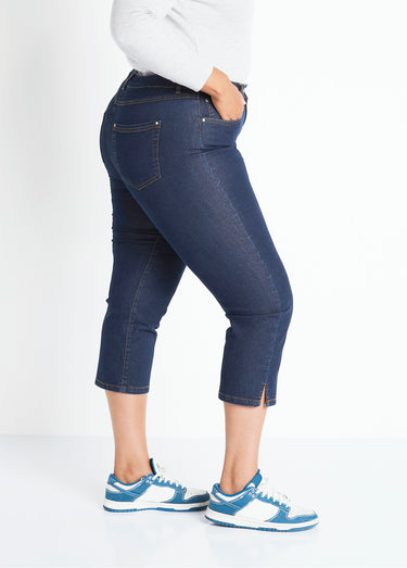 Pantacourt ceinture extensible en jean Indigo