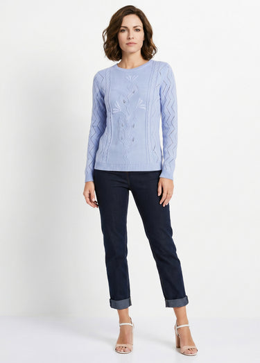 Pull court ajouré torsades Bleu