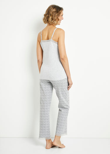 Pyjama 2 pièces avec détails en dentelle Imprime Gris