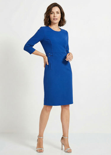 Robe droite manches 3/4 maille souple Bleu