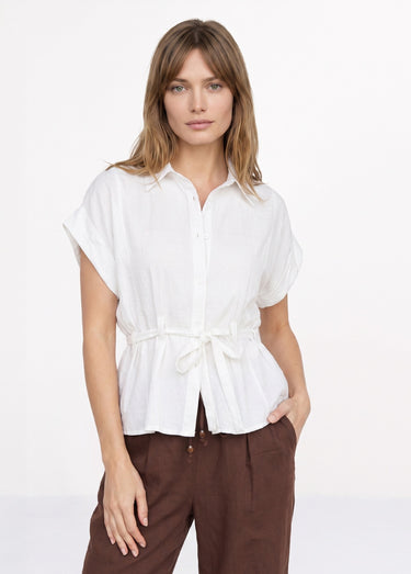 Chemisier avec taille resserrée par lien Blanc