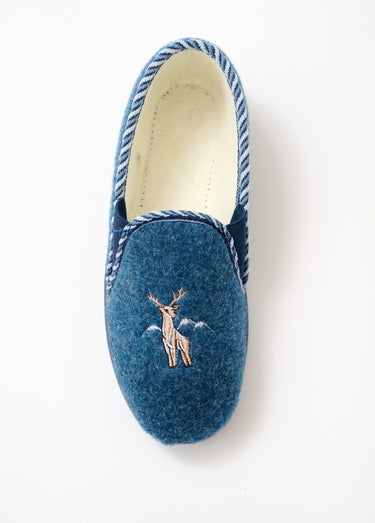 Chausson mocassin grande largeur mixte brodé Bleu